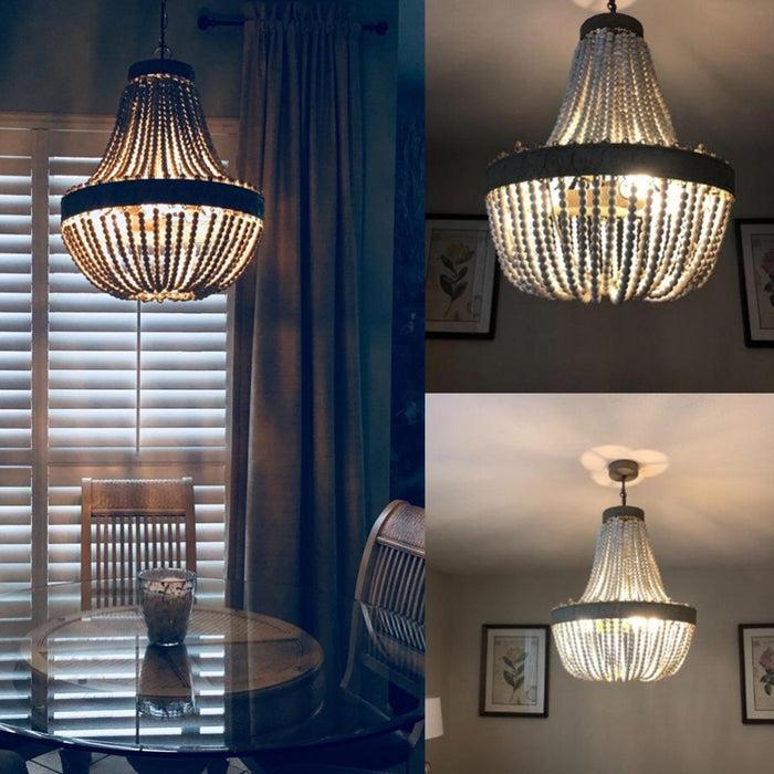 Decoramo Metis - Vintage Wooden Beaded Round Chandelier