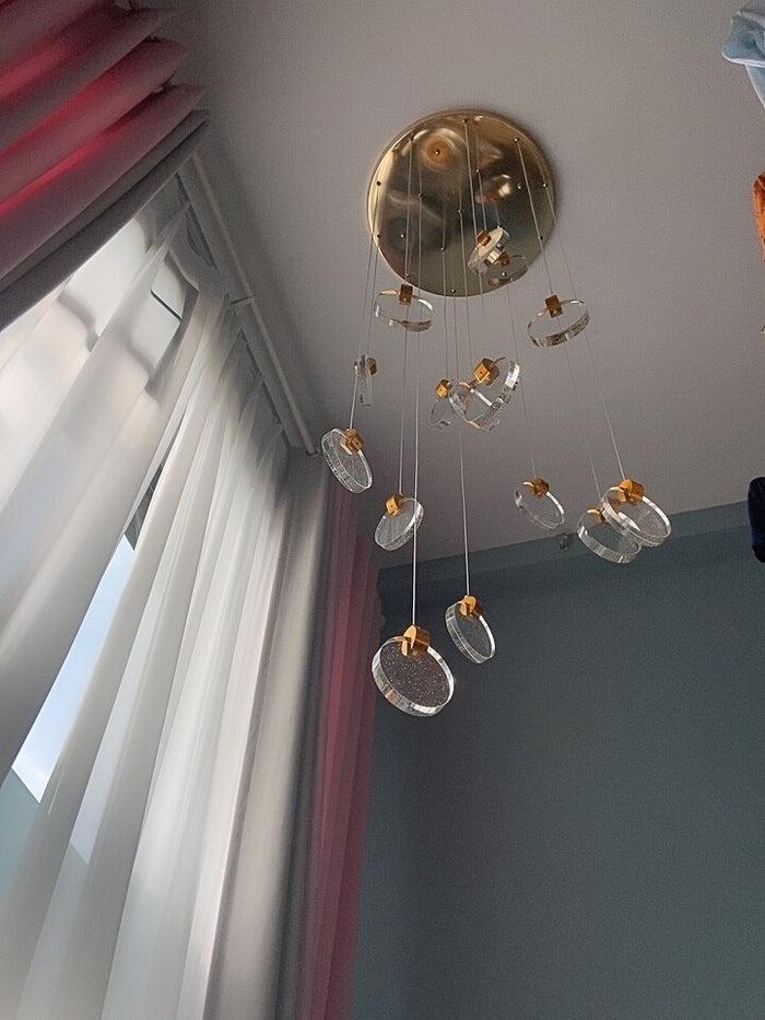 Decoramo Modern Luxury Golden Round Crystal LED Chandelier Staircase Chandelier
