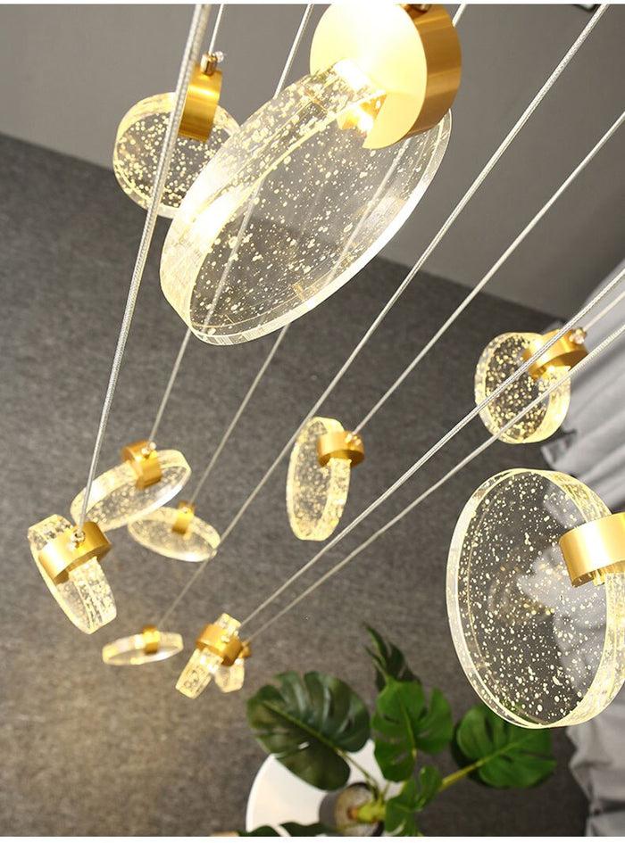 Decoramo Modern Luxury Golden Round Crystal LED Chandelier Staircase Chandelier
