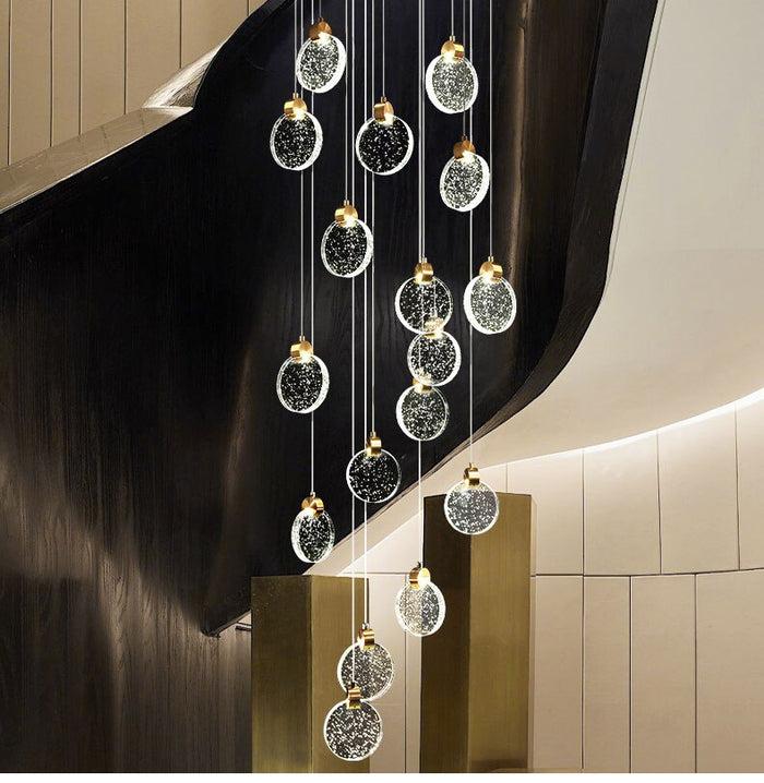 Decoramo Modern Luxury Golden Round Crystal LED Chandelier Staircase Chandelier