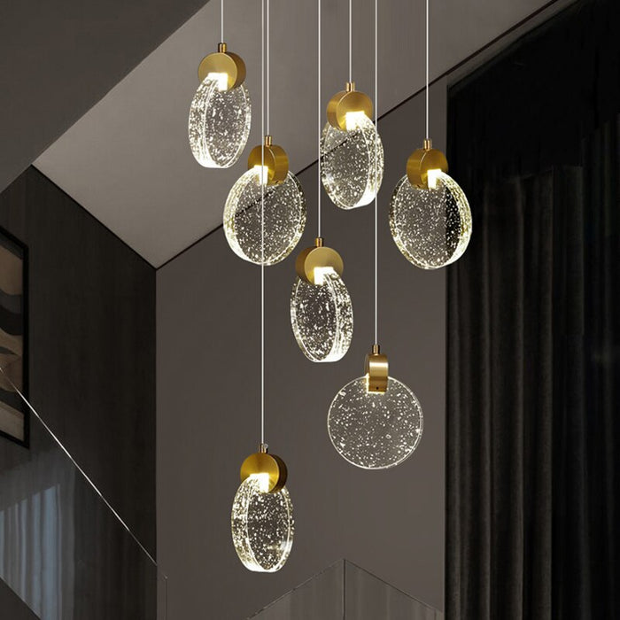 decoramo Modern Luxury Golden Round Crystal LED Chandelier Staircase Chandelier