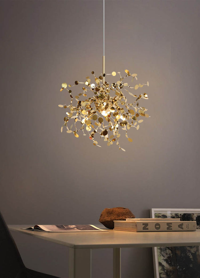 Decoramo Modern Stainless Steel Chrome Leaf LED Chandelier