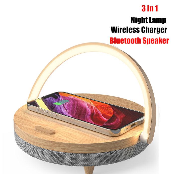 Decoramo Multifunction Wooden Table Lamp Wireless Charger Bluetooth Speaker
