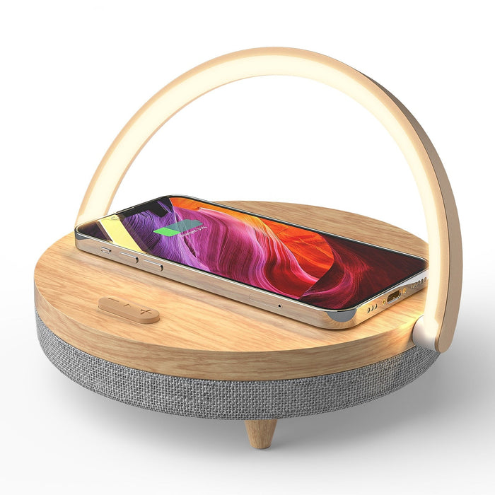 decoramo Multifunction Wooden Table Lamp Wireless Charger Bluetooth Speaker