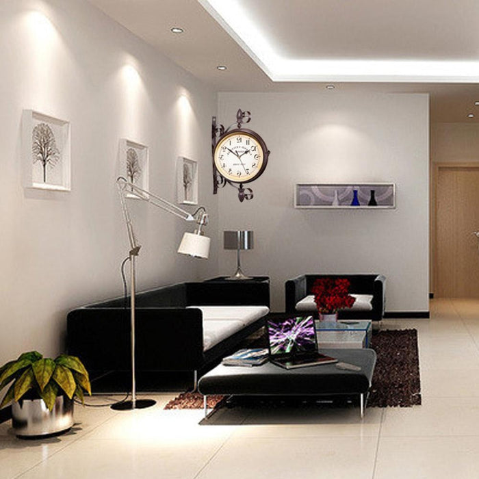 Decoramo New European Style Vintage Clock Innovative Fashionable Double Sided Wall Clock