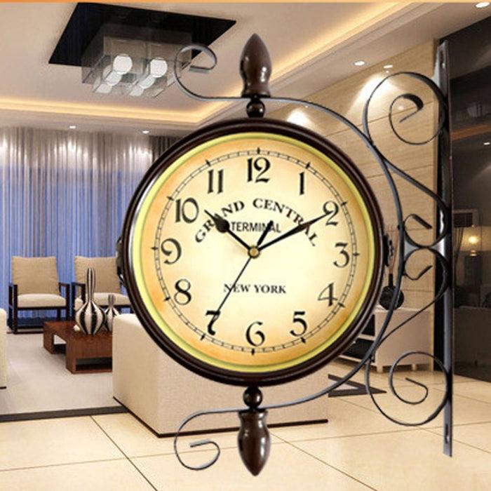 Decoramo New European Style Vintage Clock Innovative Fashionable Double Sided Wall Clock
