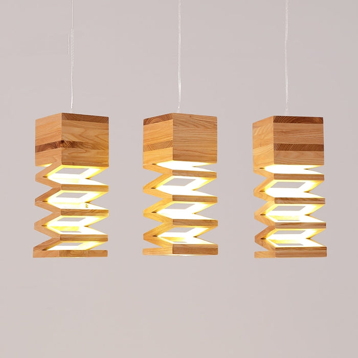Decoramo Oak Wood 10 1/2" Wide Square Falling Wooden Pendant Lamp