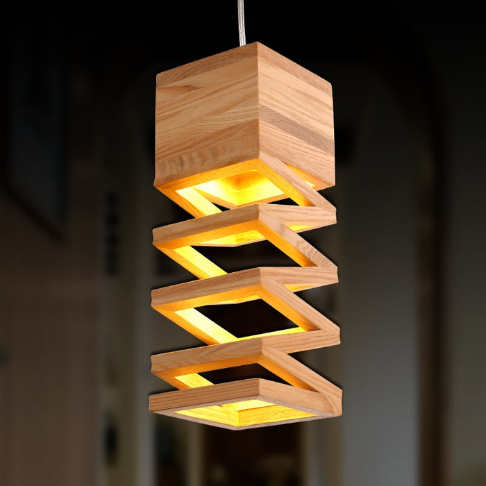 decoramo Oak Wood 10 1/2" Wide Square Falling Wooden Pendant Lamp