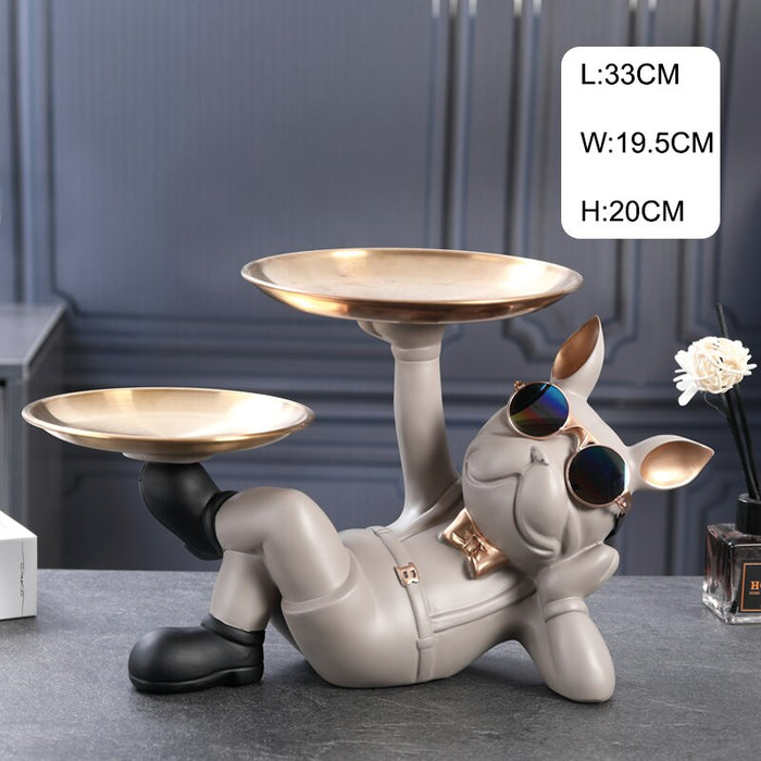 Decoramo Resin Decor BullDog Statue Butler With Tray For Storage