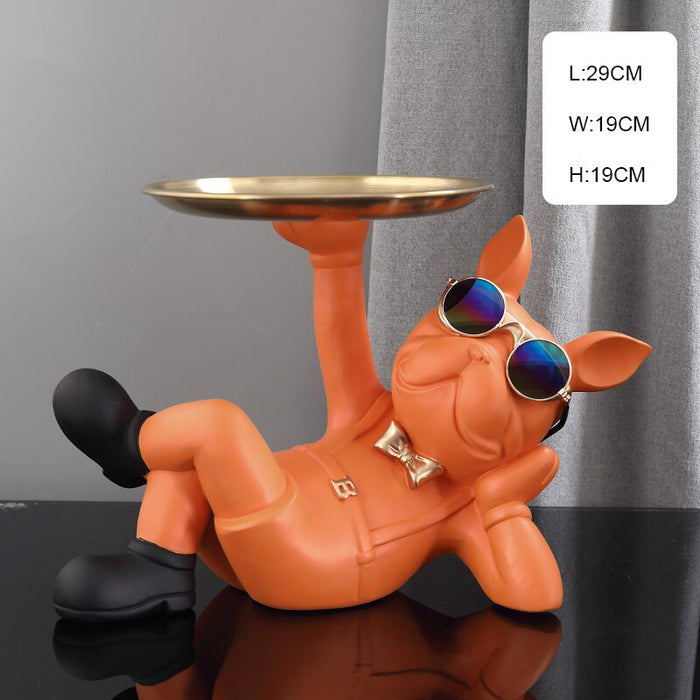 Decoramo Resin Decor BullDog Statue Butler With Tray For Storage