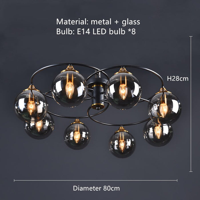 Decoramo Retro Ball Chandelier Smoky Gray Amber Glass