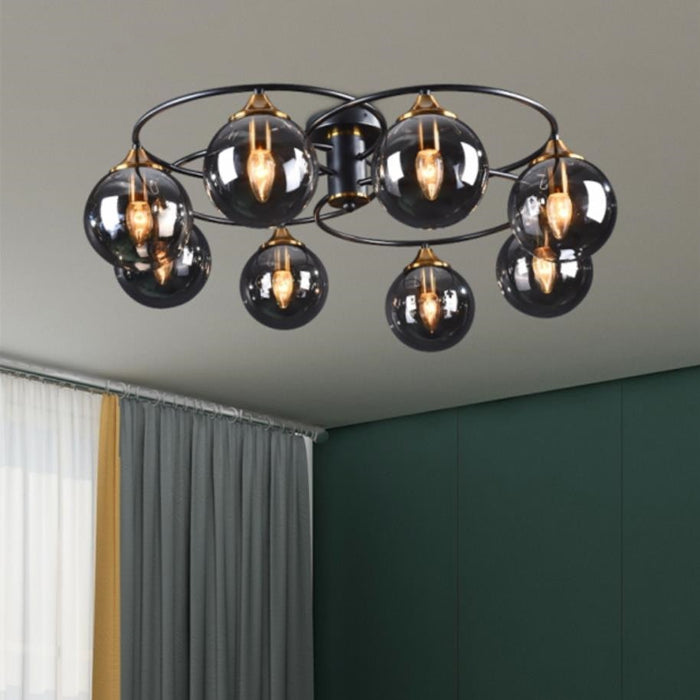 decoramo Retro Ball Chandelier Smoky Gray Amber Glass