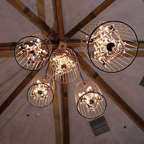 Decoramo Retro Cage Crystal Pendant Light Indoor Pendant Lights