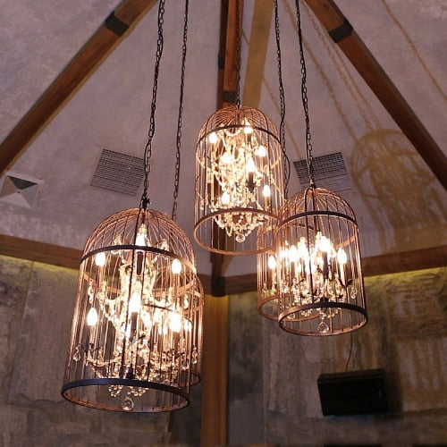 Decoramo Retro Cage Crystal Pendant Light Indoor Pendant Lights