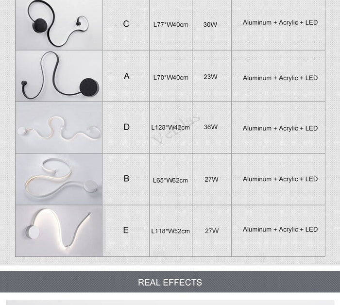 Decoramo Scandinavian Serpentine Sconces Modern LED Wall Light