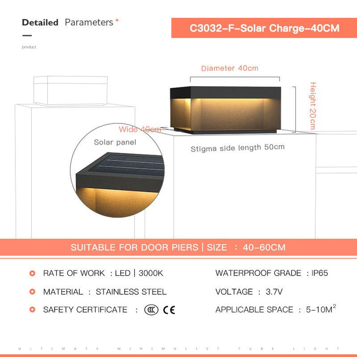 Decoramo Solar LED Garden Light Outdoor Column Head Light Waterproof Street Light Fence Cap