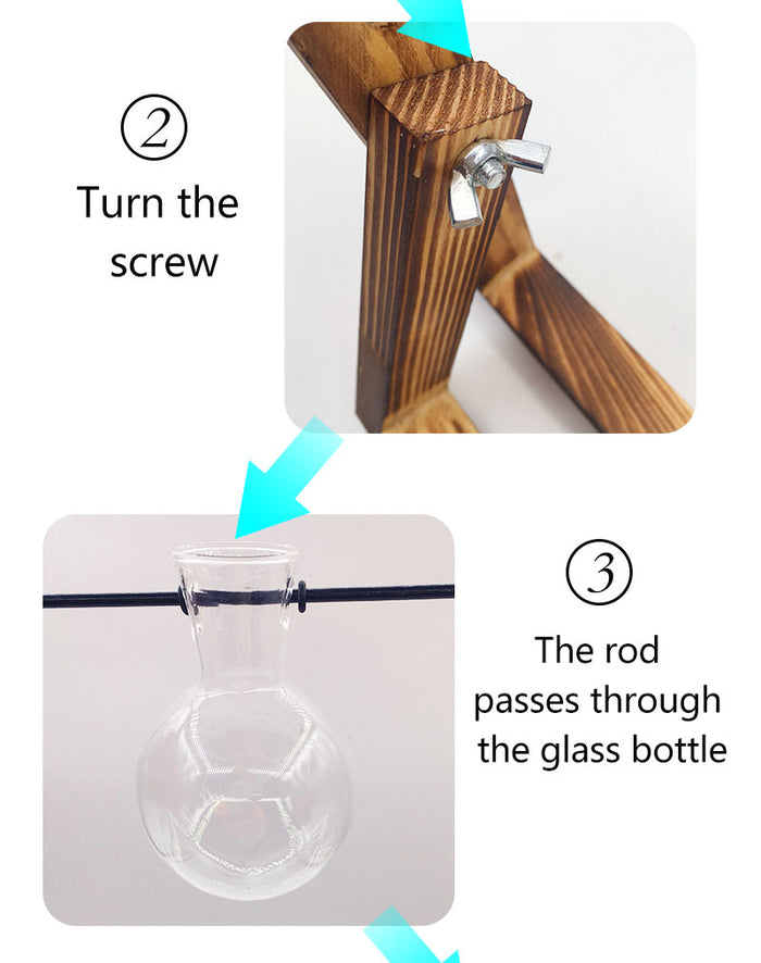 Decoramo Terrarium Creative Hydroponic Plant Transparent Vase Wooden Frame Vase Decoratio Glass Tabletop Plant Bonsai Decor Flower Vase