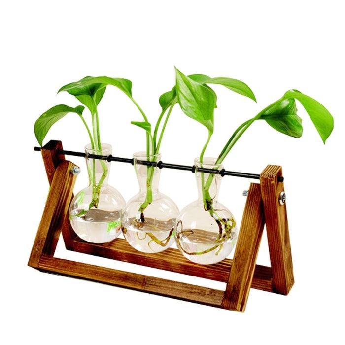 decoramo Terrarium Creative Hydroponic Plant Transparent Vase Wooden Frame Vase Decoratio Glass Tabletop Plant Bonsai Decor Flower Vase