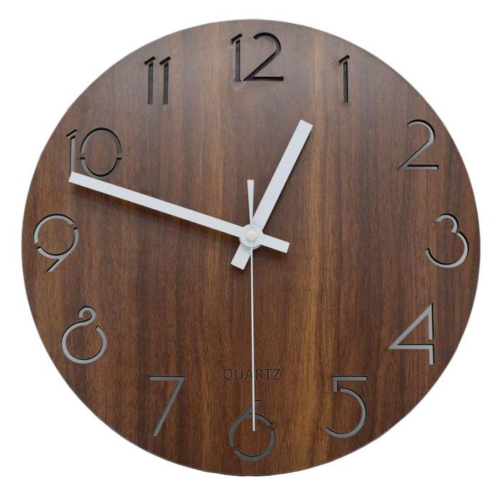 decoramo Vintage Arabic Numeral Design Rustic Country Tuscan Style Wooden Decorative Round Wall Clock