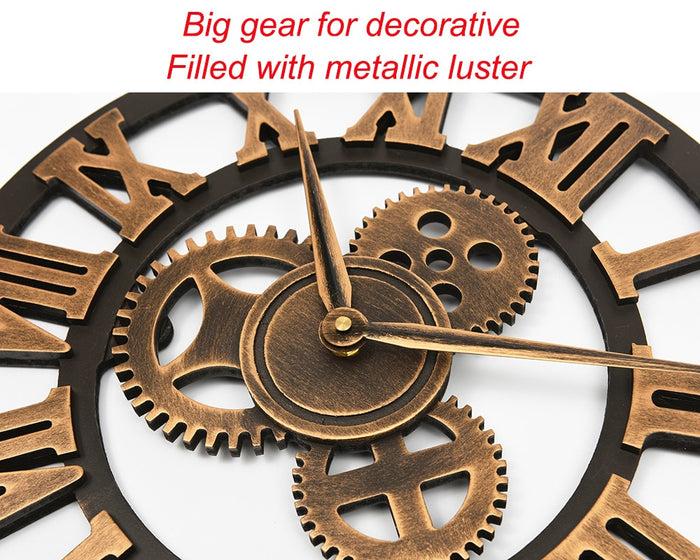 Decoramo Wooden Vintage Wall Clock With Retro Gear Handmade Retro Rustic Antique