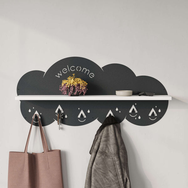 Decortie Cloudy Modern Wall Mounted Hanger Unit With Shelf