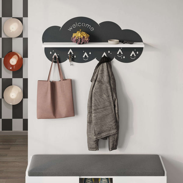 decortie Cloudy Modern Wall Mounted Hanger Unit With Shelf