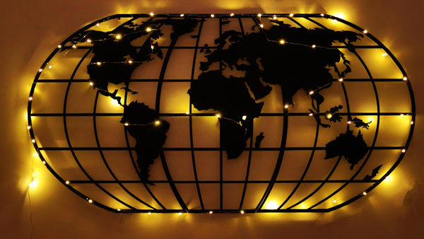 decortie World Map Globe Led - Black