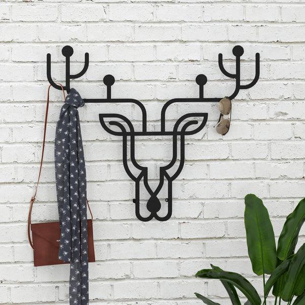 decortie Deer Theme Modern Metal Wall Hanger with Hooks Wall Mounted