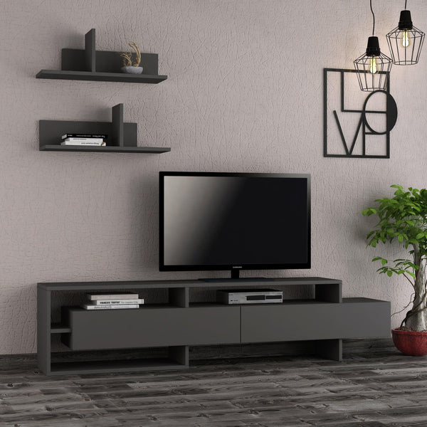 Decortie Gara Modern Tv Unit With Storage And Wall Shelf 180cm