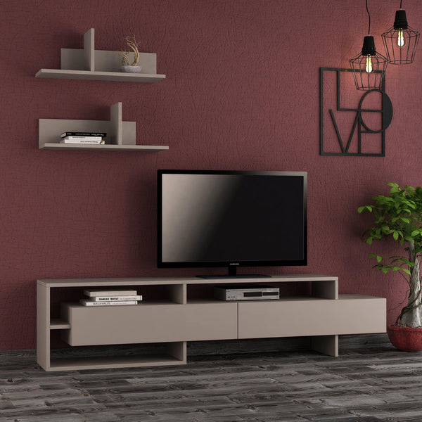 Decortie Gara Modern Tv Unit With Storage And Wall Shelf 180cm