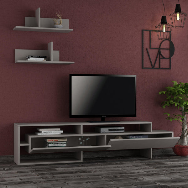 Decortie Gara Modern Tv Unit With Storage And Wall Shelf 180cm