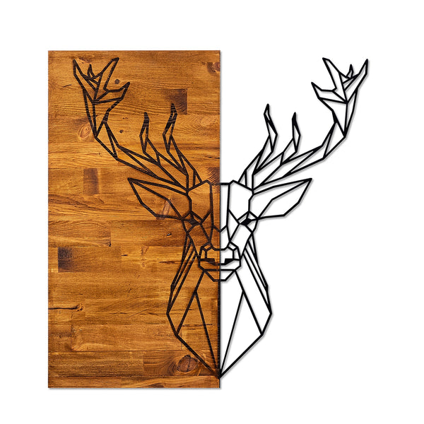 Decortie Geometric Deer Head Metal Wall Art On Rustic Wood