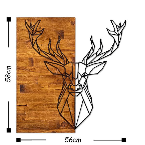 Decortie Geometric Deer Head Metal Wall Art On Rustic Wood