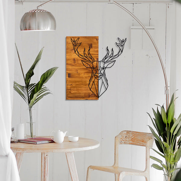 decortie Geometric Deer Head Metal Wall Art on Rustic Wood