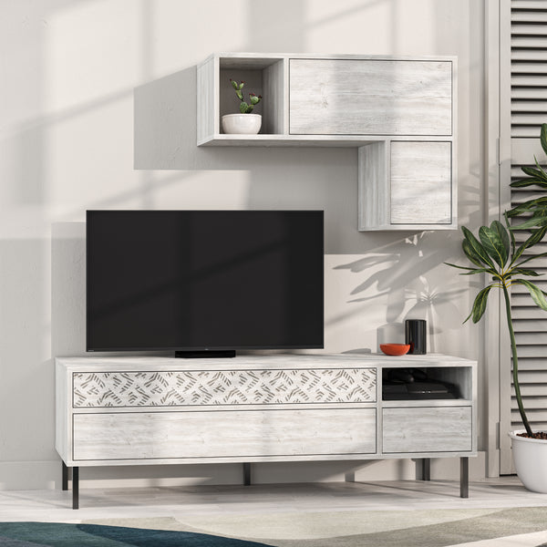 Decortie Heaton Modern Tv Unit With Storage And Wall Shelf 144.6cm