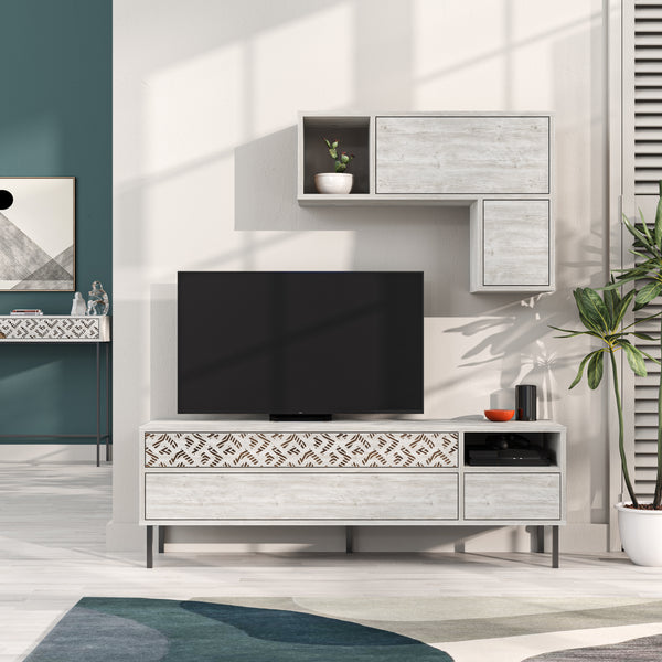 Decortie Heaton Modern Tv Unit With Storage And Wall Shelf 144.6cm