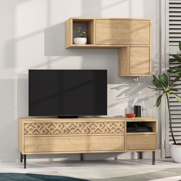 Decortie Heaton Modern Tv Unit With Storage And Wall Shelf 144.6cm