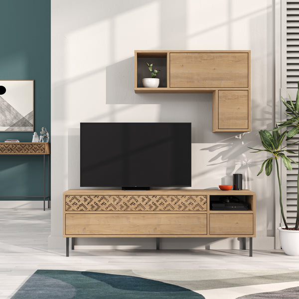 decortie Heaton Modern Tv Unit With Storage And Wall Shelf 144.6cm