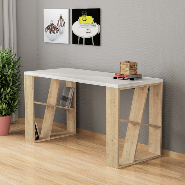 Decortie Honey Modern Desk With Bookshelf Legs Width 137cm