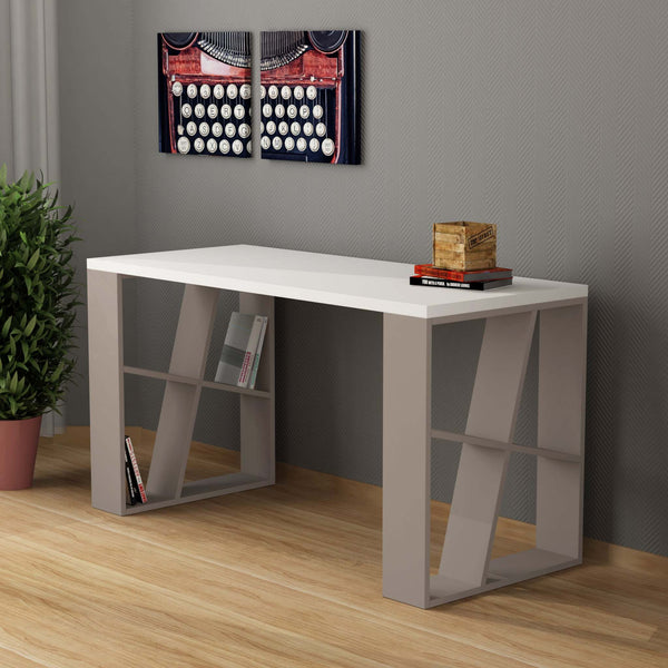 Decortie Honey Modern Desk With Bookshelf Legs Width 137cm
