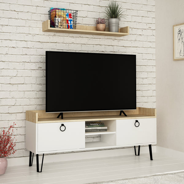 Decortie Keday Modern TV Stand Multimedia Centre With Wall Shelf Unit 140cm