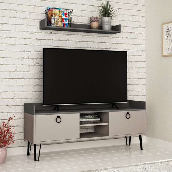 Decortie Keday Modern TV Stand Multimedia Centre With Wall Shelf Unit 140cm