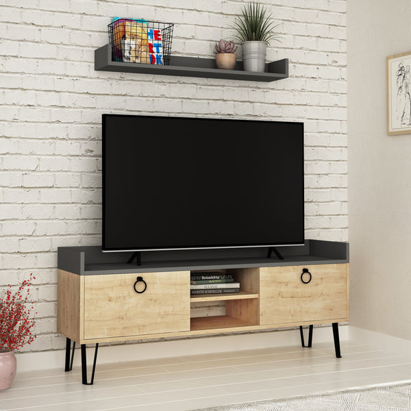 Decortie Keday Modern TV Stand Multimedia Centre With Wall Shelf Unit 140cm