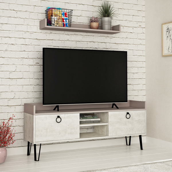 decortie Keday Modern TV Stand Multimedia Centre With Wall Shelf Unit 140cm