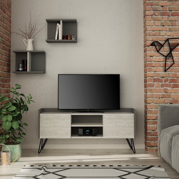 decortie Klappe Modern TV Stand With Storage And Wall Shelf 126 cm