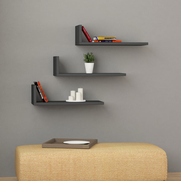Decortie L Shape Modern Floating Shelf Mocha Grey 14cm Short