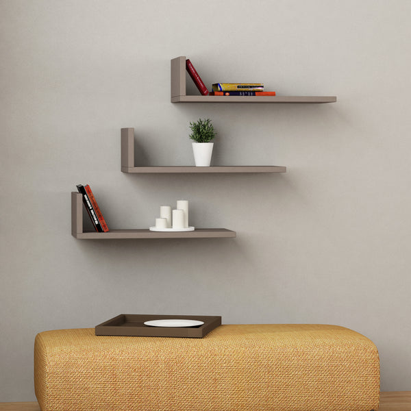 Decortie L Shape Modern Floating Shelf Mocha Grey 14cm Short
