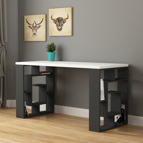 Decortie Labirent Modern Desk With Bookshelf Legs Width 137cm