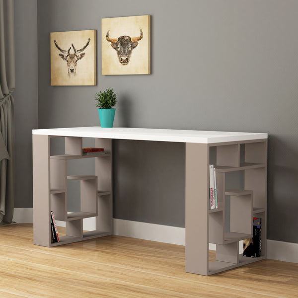 Decortie Labirent Modern Desk With Bookshelf Legs Width 137cm