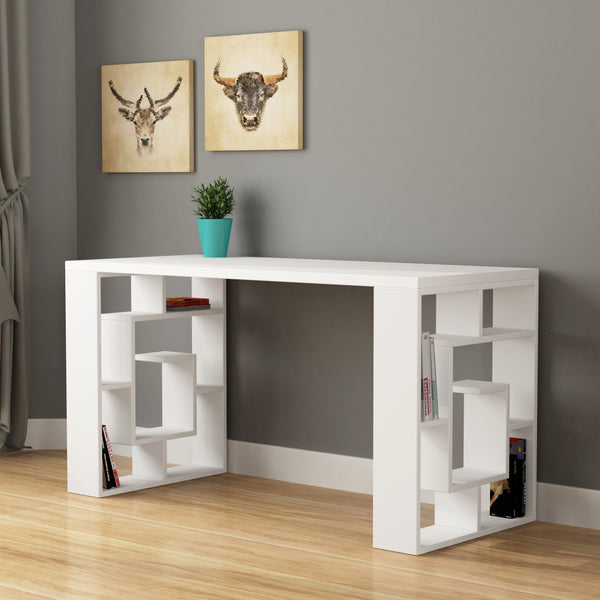 decortie Labirent Modern Desk With Bookshelf Legs Width 137cm